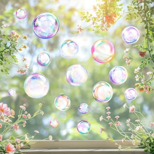 64PCS Rainbow Bubbles Window Clings Non Adhesive Rainbow Clings for Glass Window Decals to Prevent Bird Strikes Anti Collision Window Bird Stickers, Rainbow Sticker