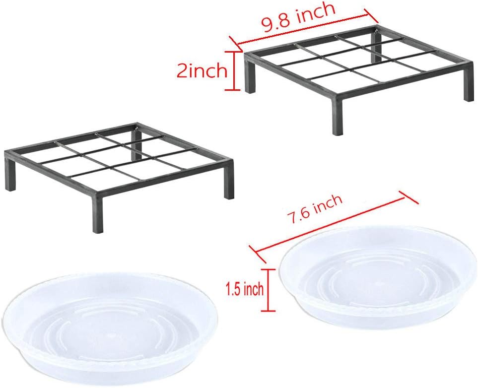 TenFuju 9.8" Metal Heavy Duty Potted Plant Stand Flower Pot Holder with Saucer Indoor Outdoor Rustproof Iron Garden