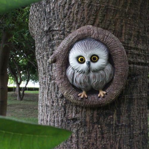 Owl Tree Hugger Whimsical Tree Sculpture Garden Statues Outdoor Tree Face Decor Garden Peeker Yard Art Decorations (Singel Owl)