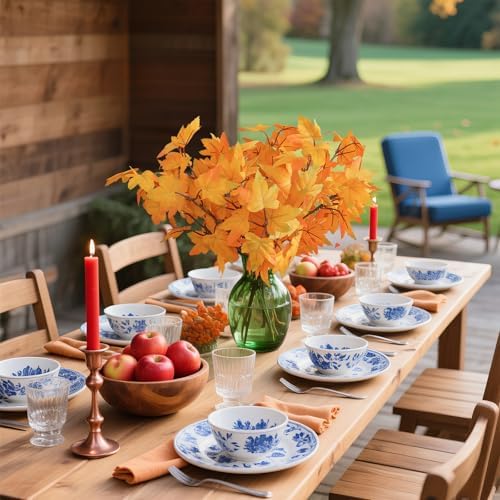 IPOPU 8PCS Artificial Maple Leaves Branches 14’’Fake Silk Fall Maple Shrubs Yellow Faux Fall Leaves Stem for Fall Decorations for Home Thanksgiving Table Centerpiece Fireplace Halloween Décor (Yellow)
