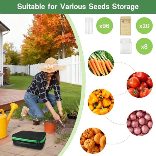 Seed Storage Organizer Box with 104 Bottles & Envelopes