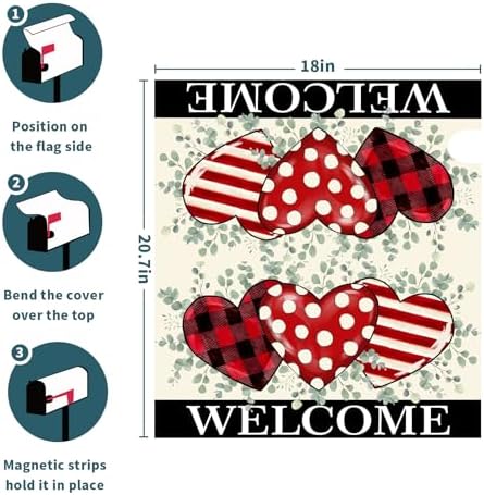 Happy Valentine's Day Love Mailbox Covers Magnetic Love Heart Welcome Mailbox Cover Standard Size 18 X 21 Inch Valentines Day Holiday Wrap Post Letter Box Decorative for Outdoor Home Garden Yard