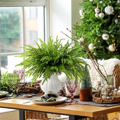 Purple Star 20 Pcs Christmas Norfolk Pine Branches, 19" Extra Length Artificial Xmas Branches Plants Pine Needles, Fake Greenery Norfolk Pines Stems Sprigs for DIY Craft Garland Home Garden Decor