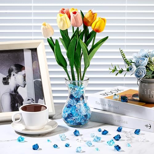 Syhood 570 Pcs Blue and Clear Acrylic Gems Winter Plastic Crystals