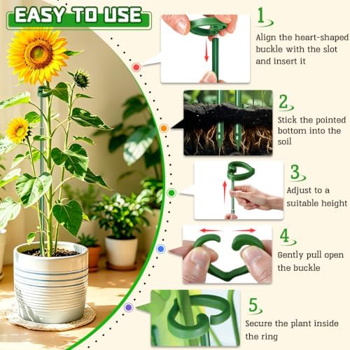 SupKing Telescoping Plant Stakes 37 inch,Adjustable Green Monstera Support Stake with Clips,Sturdy Plant Sticks Ploes for Indoor Outdoor,Garden Stakes for Flowers Tomato Vegetables Vine-3Pack