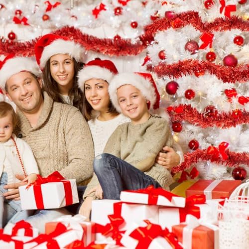 50FT Christmas Tinsel Garland, Red Metallic Twist Foil Tinsel Garland Xmas Hanging Decoration for Christmas Tree Wedding Birthday Home Party Decoration