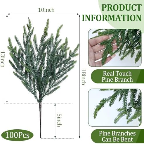100 Pcs Pine Branches - Real Touch Artificial Pine Stems