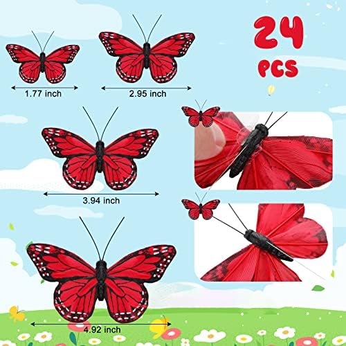 Giegxin 24 Pcs Monarch Butterfly Picks Artificial with Wire,Bright Colors