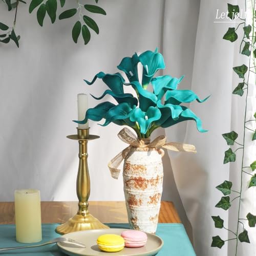 Letjolt Artificial Calla Lily Teal Blue Flowers 12Pcs for Wedding