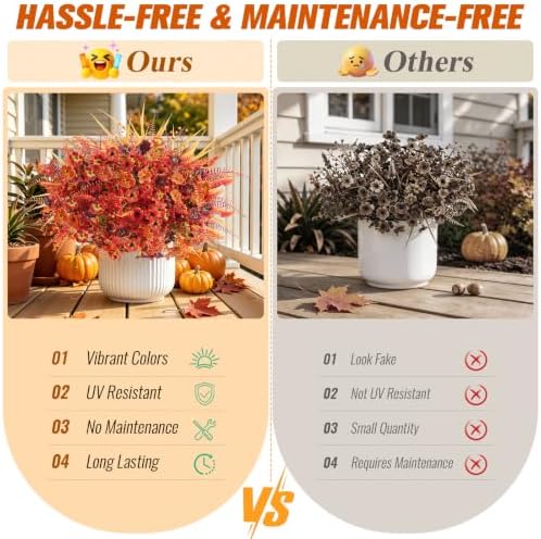 Alupssuc 24Pcs Artificial Fall Flowers for Outdoors Decor, Fake Mums Plants