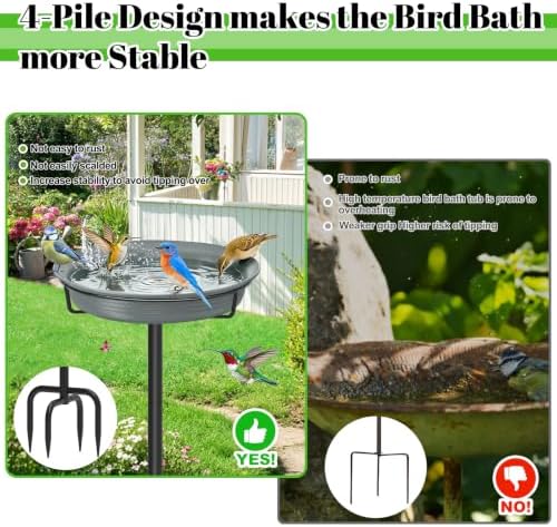 39In Freestanding Birdbaths Bowl Outdoor, Free Standing Garden Bird Bath Bird Feeder Bowl with Metal Stake, Detachable Decoration Spa Birdfeeder for Garden Patio Yard Lawn, 4 Spiky Feet (Grey)