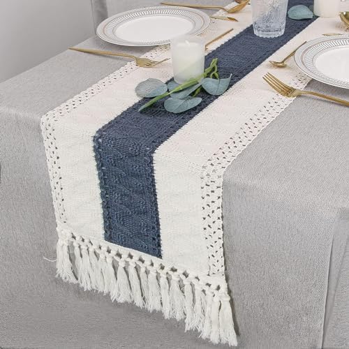 FEXIA Boho Table Runner for Home Decor 12x48 Blue Fall Rustic Decorations