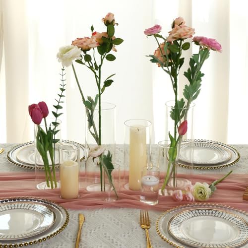 Fixwal 24pcs Clear Glass Cylinder Vases, 4, 6, 8, 10 Inch Tall
