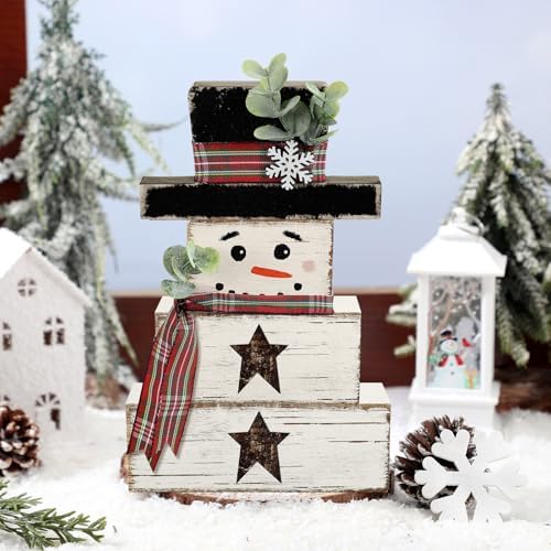 Yousoontic 4 Pcs Winter Snowman Figurines Set, Rustic Farmhouse Decor