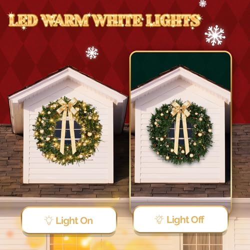 VINGLI 48 Inch Prelit Christmas Wreath Front Door Decor Plug in LED
