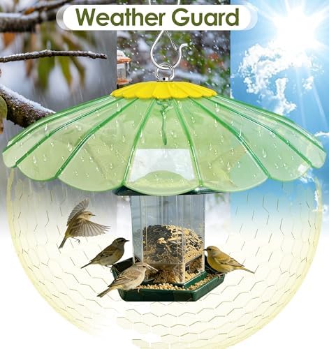13.5-Inch Hummingbird Feeder Shade Dome Cover,Bird Feeder Rain Cover & Squirrel Shield, Weather Guard with Hanging Bird Feeders ,Squirrel Proof for Shepherd's Hook Outdoors(Clear Light Green)2 Pack