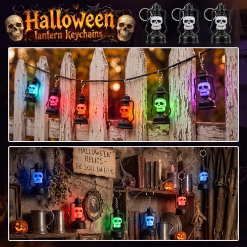12 Pack Halloween Mini Skull Lantern Keychain LED Light