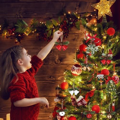HyDren 24 Pcs Large Christmas Mistletoe Decor with Christmas Bells Ornament