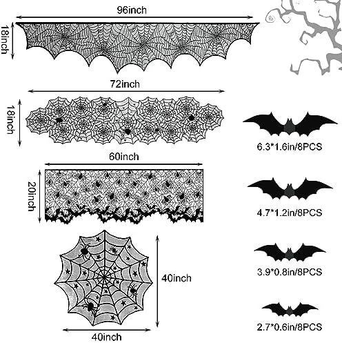 5Pack Halloween Spiderweb Tablecloth Runner Fireplace Scarf Lampshade Bats