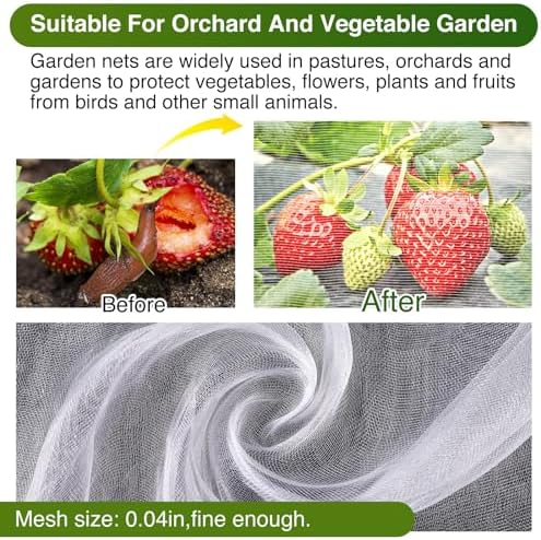 10 X 25FT Garden Mesh Netting Barrier,Fruit Tree Plant Netting for Vegetable Blueberry Bushes Plant Row Cover Screen Protection