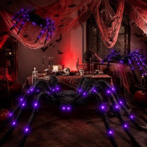 5 FT Light Up Giant Spider,Sound-Activated Halloween Decorations Outdoor