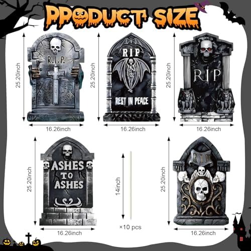 25.2inch DIY Halloween Decorations Tombstones Outdoor - 5PCS Halloween Yard Signs Decorations, Halloween Graveyard Tombstones for Graves Gravestones
