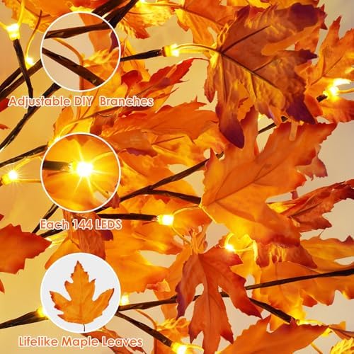 6FT Lighted Maple Tree 150 LED Artificial Fall Tree for Home Decorations