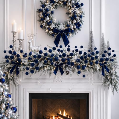Suncalla 8 Pcs Velvet Christmas Tree Picks, Foggy Blue Ornament Stems