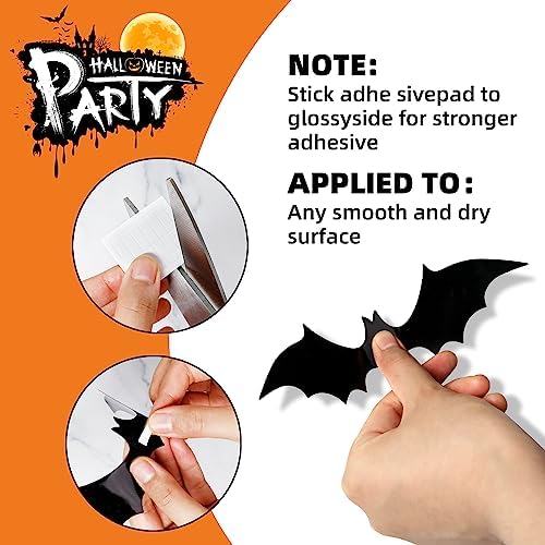 120Pcs 3D Bats Halloween Decorations Wall Decor Realistic PVC Bat Stickers