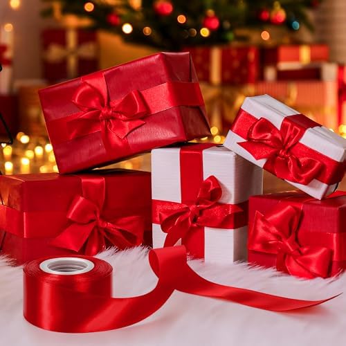 1 1/2 in 30 Yards Polyester Red Ribbon for Gift Wrapping Festival Decor