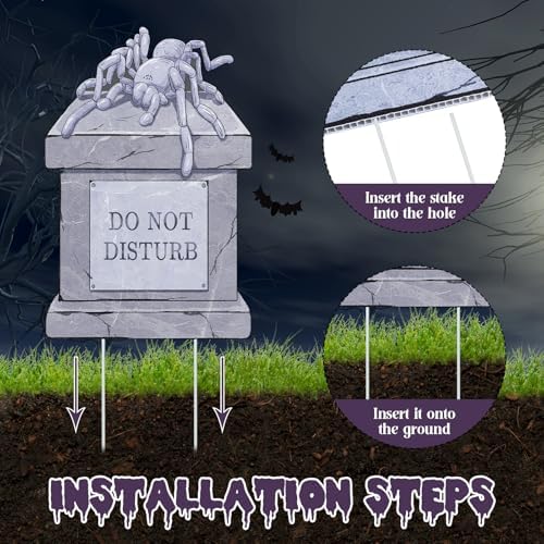 6PCS Halloween Outdoor Graveyard Signs Decorations Halloween Pet Cemetery Tombstones Yard Signs with Stakes Plastic Spider Bat Cat Dog Headstone Lawn Signs for Halloween Haunted House Mansion Supplies