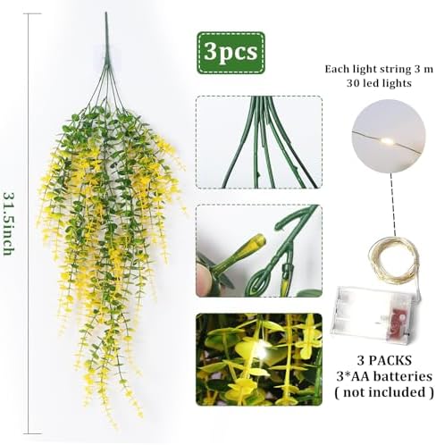 RECUTMS 3 Pack Hanging Money Plants Faux Draping Plants Fake Hanging Planta