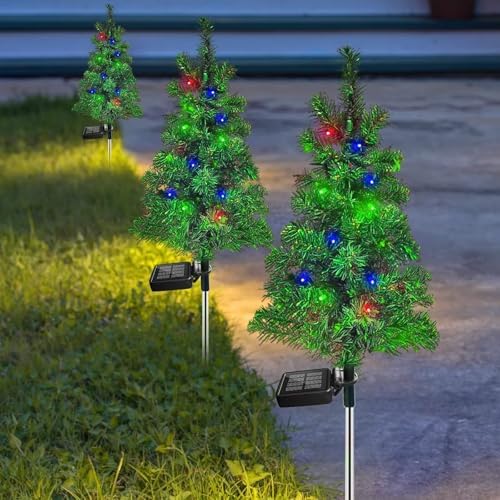 8PCS Solar Christmas Tree Garden Stake Lights Waterproof Christmas Decorations Tree Lights Outdoor Xmas Tree Light Christmas décor Pathway Lights Patio Yard（8PCS）