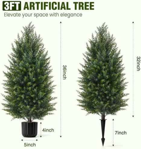 3FT Artificial Topiary Cedar Trees, Realistic 2 Set Outdoor Christmas Trees