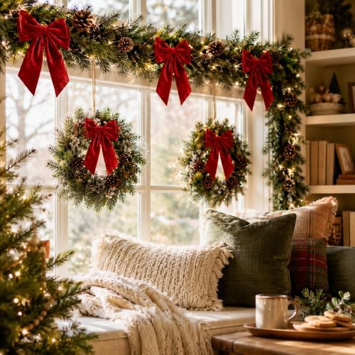 Large Christmas Tree Topper Bows, Velvet Bows for Xmas Tree Garland Wreath