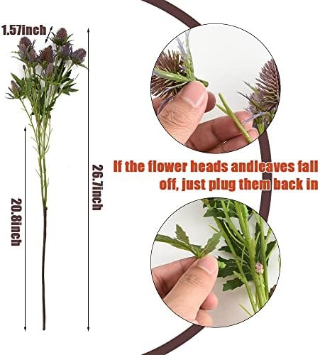 2pcs Artificial Thistle Spray Eryngium Flowers Artificial Eryngium Artificial Sea Holly Flowers for Wedding Bridal Bouquet Wreath Table Centerpiece Outdoor Decor (Purple)