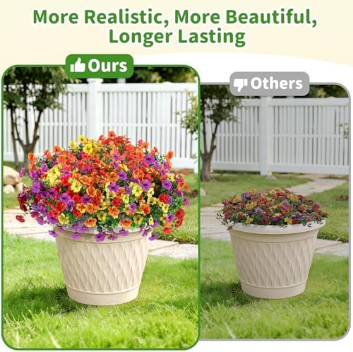 Artificial Outdoor Flowers, UV Resistant Waterproof Faux Plants, 12 Bundles