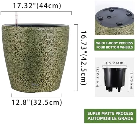 Dexceder 18x17 Self Watering Planter with Wheels (Black Gold Crackle)