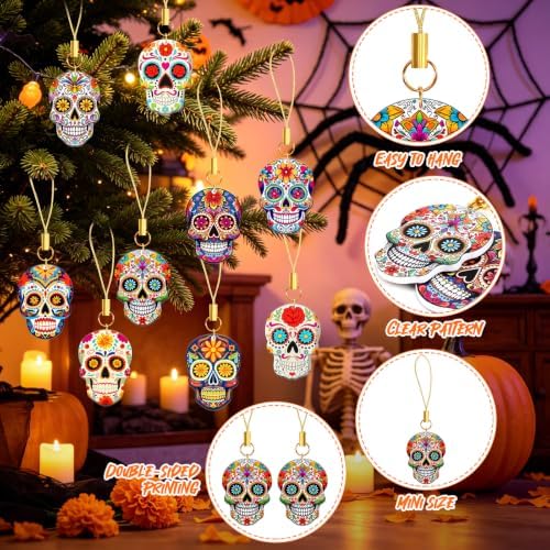 36Pcs Skull Ornaments Double Side Dia De Los Muertos Hanging Decor