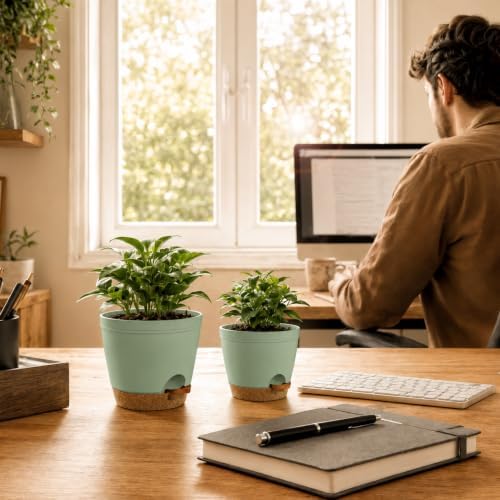Utopia Home Self Watering Pots for Indoor Plants 6.8"/6.4"/5.9"/5.5"/4.9" Set of 10, Planters for Indoor Plants, Small Multi-Size Flowerpot, Plant Pots with Drainage & Reservoir (Olive Green)