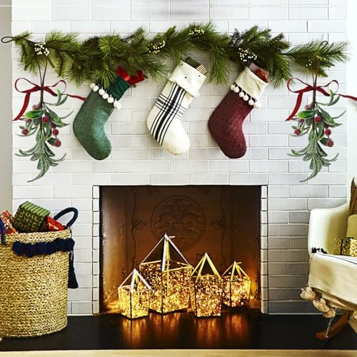 2PCS Christmas Mistletoe Ornament, Snow Flocked Mistletoe Hanging Bunch