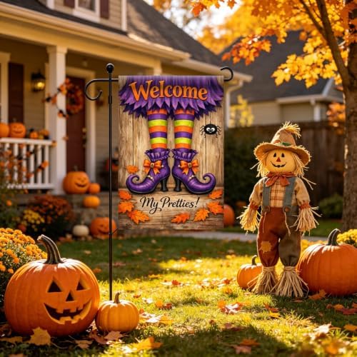 Halloween Witch Boots Garden Flag 12x18 Double Sided,Yard Flags for Outside