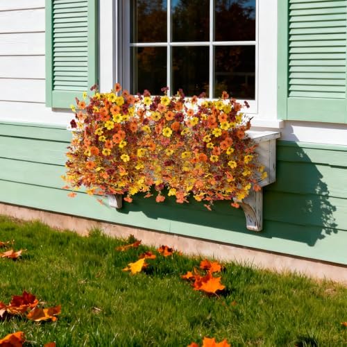 Homsunny Artificial Faux Mums Fall Flowers for Outdoor Outside Decoration