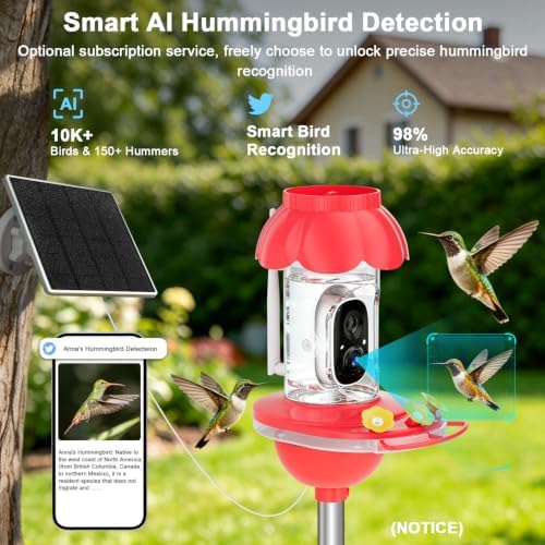 Hummingbird Feeder with Camera,2K FHD Live View & Auto Capture Bird Videos,Smart Solar Powered Bird feeders for Outdoors,No Subscription,AI Recognition, Waterproof,Ant Moat,Bird Lover Gift