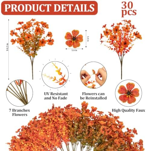 30 Pcs Artificial Fall Flowers for Outdoors Fake Mums Fall Decor
