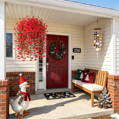 Artificial Flowers with Hanging Basket, Outdoor Faux Plants UV Resistant