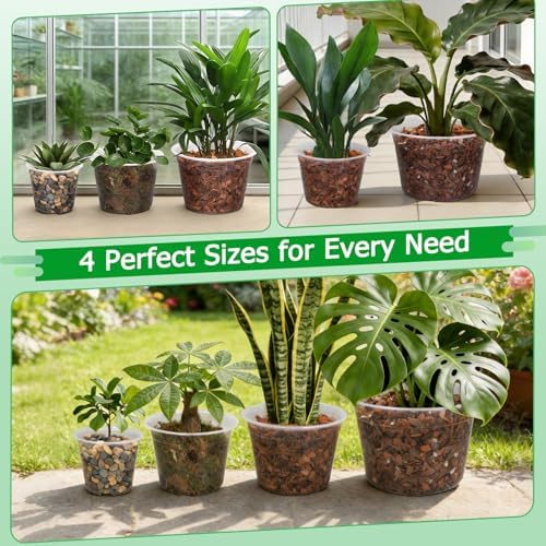 FUIJOL 10 Inch 5 Pack Large Clear Plastic Nursery Pots with Drainage
