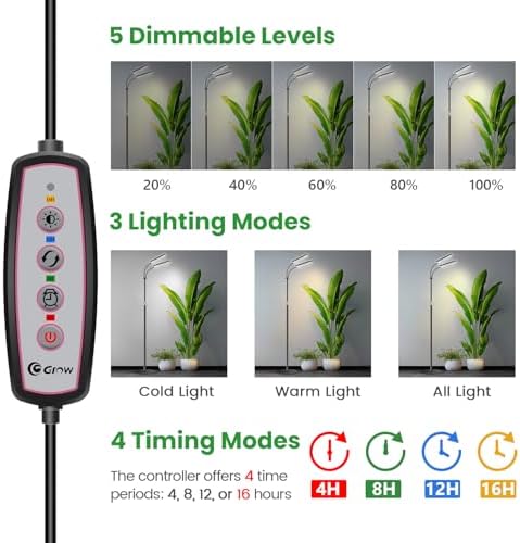 Wiaxulay Floor Grow Light with 68in Stand, Full Spectrum for Indoor Plants