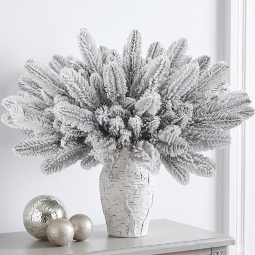 Hananona Artificial Pine Branches Frosted Christmas Picks 50 Pcs White