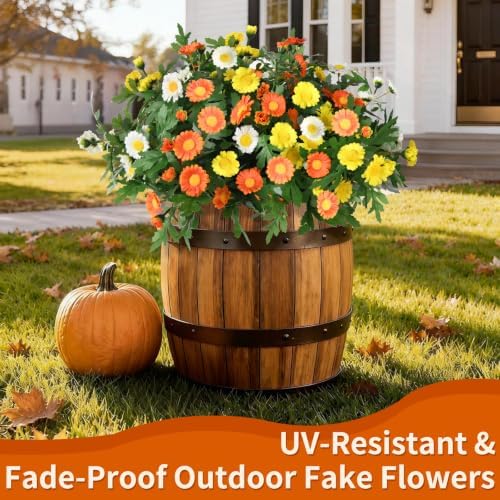INQCMY Fall Artificial Mums Flowers for Outdoors Planter Fake Plants 6 PCS
